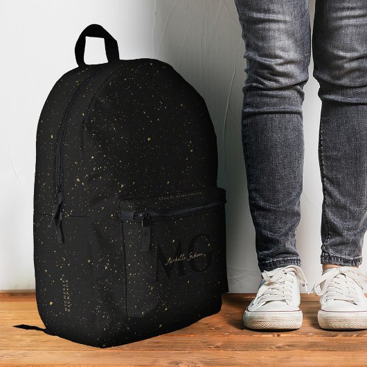 Modern Black Gold Luxury Monogram Minimalistisch Bedruckter Rucksack