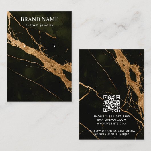 Modern Black Gold Marble Jewelry Display Card Visitenkarte (Vorne/Hinten)