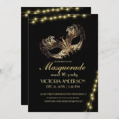 Modern Black Gold Masquerade Party Geburtstag 16. Einladung (Vorne/Hinten)
