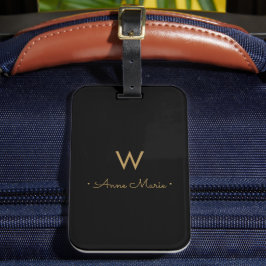 Modern Black Gold Minimalistisch Monogram Gepäckanhänger