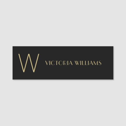 Modern Black Gold Minimalistischer Monogramm Name Namensschild (Vorderseite)