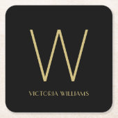 Modern Black gold Minimalname Rechteckiger Pappuntersetzer (Vorderseite)