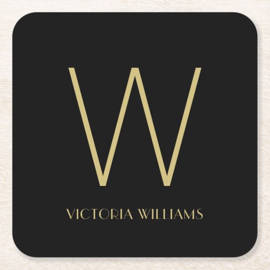 Modern Black gold Minimalname Rechteckiger Pappuntersetzer (Vorderseite)