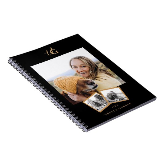 Modern Black Gold Mit Monogramm Notizblock (Rechte Seite)