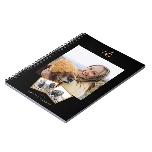 Modern Black Gold Mit Monogramm Notizblock (Linke Seite)