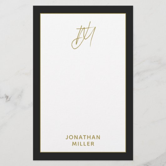 Modern Black Gold Monogram Briefpapier (Vorderseite)