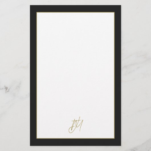 Modern Black Gold Monogram Briefpapier (Rückseite)