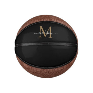 Modern Black Gold Monogram Feminine Girl Script Mini Basketball