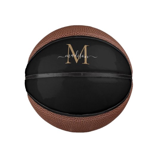 Modern Black Gold Monogram Feminine Girl Script Mini Basketball (Vorderseite)