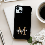 Modern Black Gold Monogram Feminine Script Name<br><div class="desc">Moderne Black Gold Monogram Feminine Script Name iPhone Case. Dieses elegante iPhone-Gehäuse lässt sich einfach mit Ihrem individuellen Monogramm und Namen personalisieren.</div>