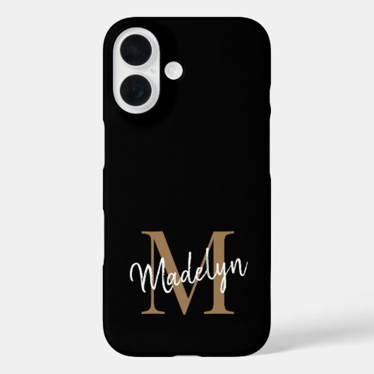 Modern Black Gold Monogram Feminine Script Name Case-Mate iPhone Hülle (Rückseite)