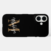 Modern Black Gold Monogram Feminine Script Name Case-Mate iPhone Hülle (Rückseite (Horizontal))
