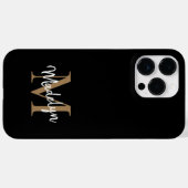 Modern Black Gold Monogram Feminine Script Name Case-Mate iPhone Hülle (Rückseite (Horizontal))