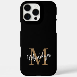 Modern Black Gold Monogram Feminine Script Name iPhone 16 Pro Max Hülle