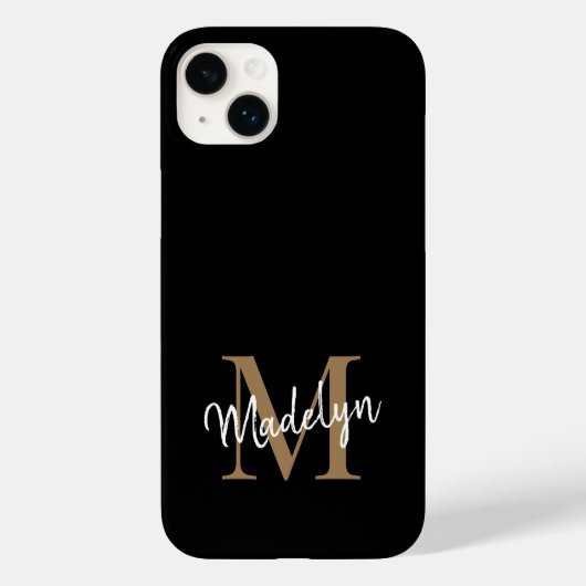 Modern Black Gold Monogram Feminine Script Name Case-Mate iPhone Hülle (Rückseite)
