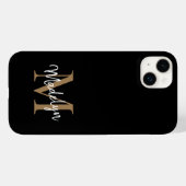 Modern Black Gold Monogram Feminine Script Name Case-Mate iPhone Hülle (Rückseite (Horizontal))
