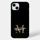 Modern Black Gold Monogram Feminine Script Name Case-Mate iPhone Hülle (Rückseite)