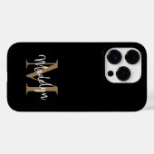 Modern Black Gold Monogram Feminine Script Name Case-Mate iPhone Hülle (Rückseite (Horizontal))