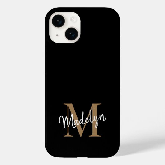 Modern Black Gold Monogram Feminine Script Name Case-Mate iPhone Hülle (Rückseite)