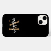 Modern Black Gold Monogram Feminine Script Name Case-Mate iPhone Hülle (Rückseite (Horizontal))