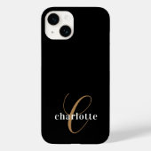 Modern Black Gold Monogram Feminine Script Name Case-Mate iPhone Hülle (Rückseite)