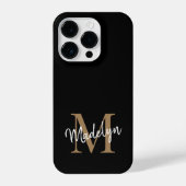 Modern Black Gold Monogram Feminine Script Name iPhone Hülle (Rückseite)