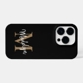 Modern Black Gold Monogram Feminine Script Name iPhone Hülle (Rückseite (Horizontal))