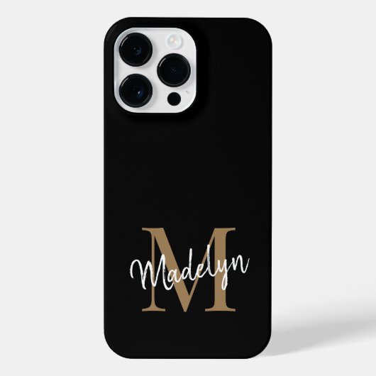 Modern Black Gold Monogram Feminine Script Name iPhone Hülle (Rückseite)