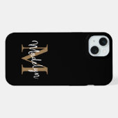 Modern Black Gold Monogram Feminine Script Name iPhone Hülle (Rückseite (Horizontal))