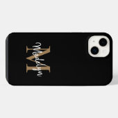 Modern Black Gold Monogram Feminine Script Name iPhone Hülle (Rückseite (Horizontal))