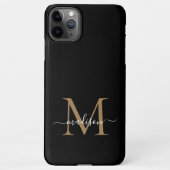 Modern Black Gold Monogram Feminine Script Name iPhone Hülle (Rückseite)
