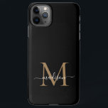 Modern Black Gold Monogram Feminine Script Name iPhone 11Pro Max Hülle<br><div class="desc">Modern Black Gold Monogram Feminine Script Name Phone Case</div>