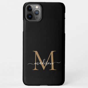 Modern Black Gold Monogram Feminine Script Name iPhone 11Pro Max Hülle