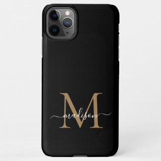 Modern Black Gold Monogram Feminine Script Name iPhone 11Pro Max Hülle