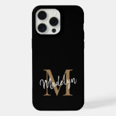 Modern Black Gold Monogram Feminine Script Name iPhone Hülle (Rückseite)