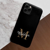 Modern Black Gold Monogram Feminine Script Name iPhone Hülle