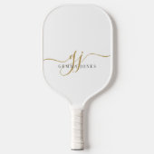 Modern Black Gold Monogram Feminine Script Name Pickleball Schläger (Vorderseite)