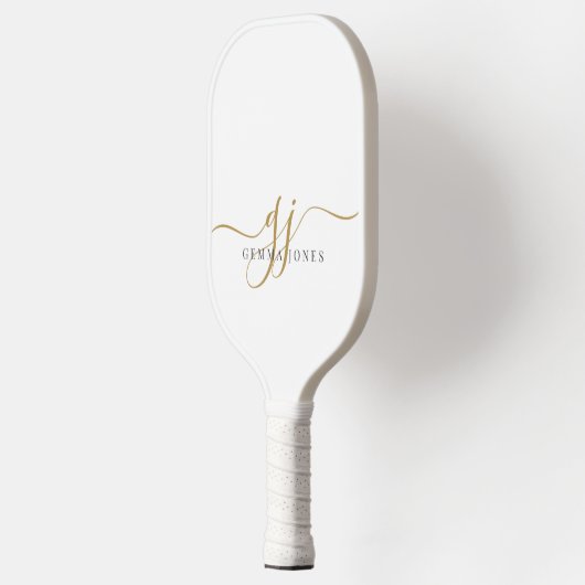 Modern Black Gold Monogram Feminine Script Name Pickleball Schläger (Links)