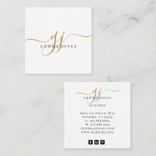 Modern Black Gold Monogram Feminine Script Name Quadratische Visitenkarte