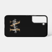 Modern Black Gold Monogram Feminine Script Name Samsung Galaxy Hülle (Rückseite (Horizontal))
