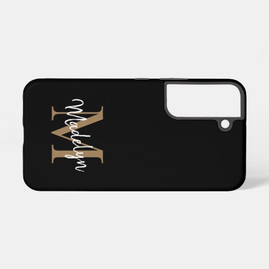 Modern Black Gold Monogram Feminine Script Name Samsung Galaxy Hülle (Rückseite (Horizontal))