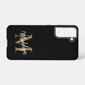 Modern Black Gold Monogram Feminine Script Name Samsung Galaxy Hülle (Rückseite (Horizontal))
