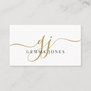 Modern Black Gold Monogram Feminine Script Name Visitenkarte