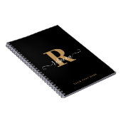 Modern Black Gold Monogram Handschrift Name Notizblock (Rechte Seite)