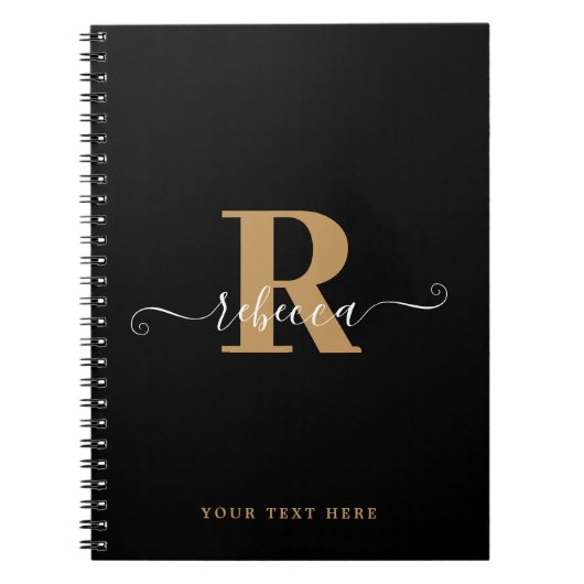 Modern Black Gold Monogram Handschrift Name Notizblock (Vorderseite)