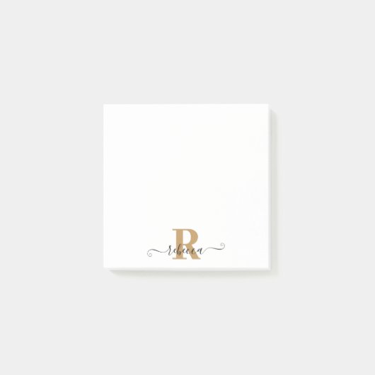 Modern Black Gold Monogram Handschrift Name Post-it Klebezettel (Vorderseite)