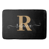 Modern Black Gold Monogram Handskriptname Bath m Badematte (Vorderseite)
