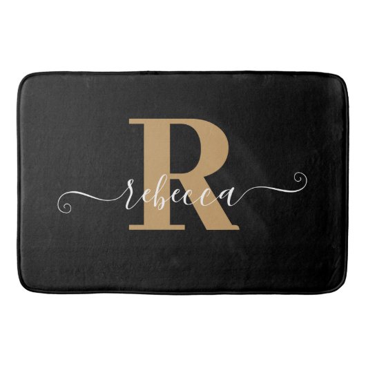 Modern Black Gold Monogram Handskriptname Bath m Badematte (Vorderseite)