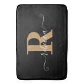 Modern Black Gold Monogram Handskriptname Bath m Badematte (Vorderseite Vertikal)