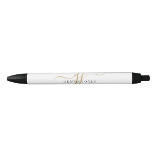 Modern Black Gold Monogram Initial Script Name Kugelschreiber